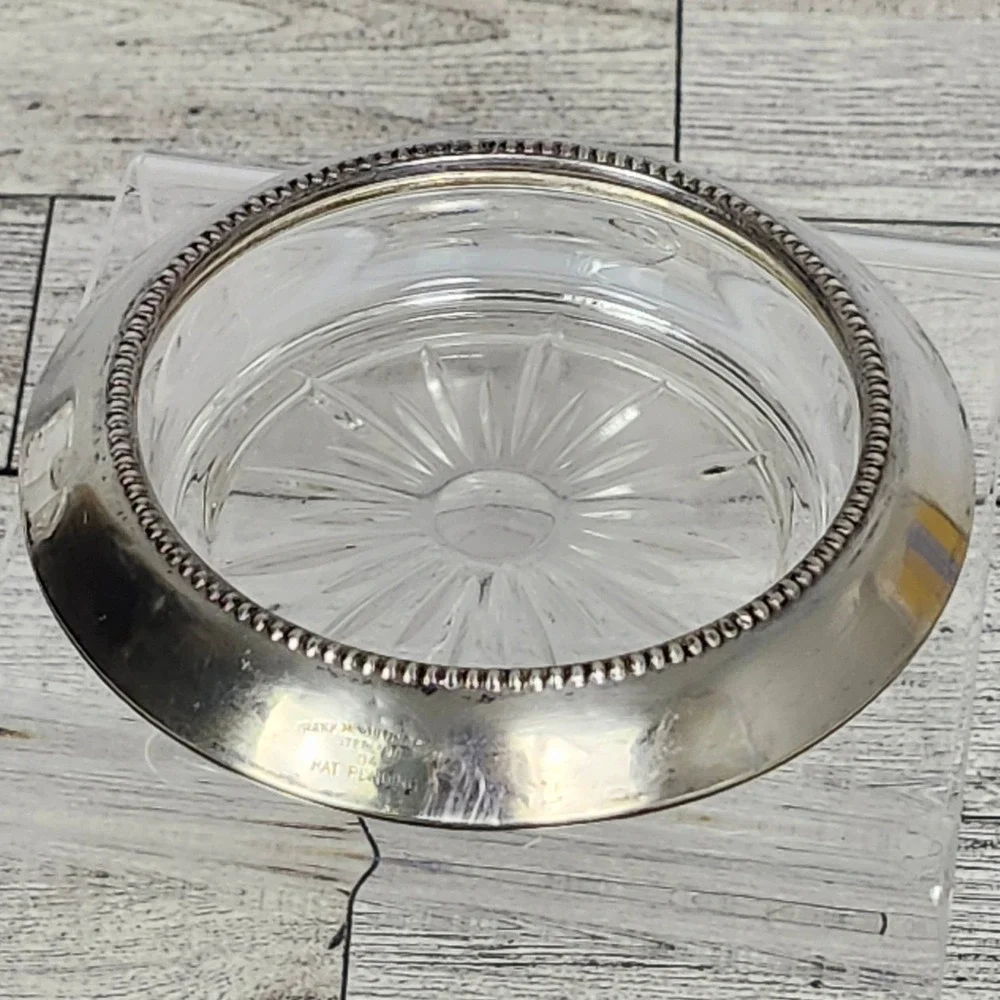 Vintage Frank M Whiting Sterling Silver Glass Coaster Starburst  Number 04